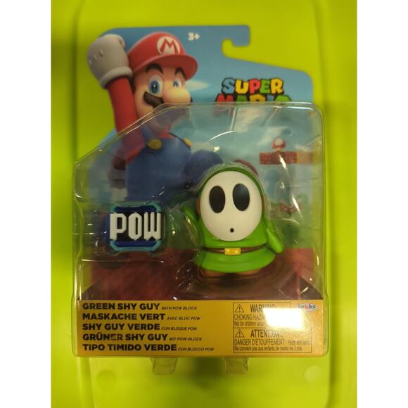 NIB Nintendo Super Mario Green Shy Guy with Pow Block Accessory Figure Toy 4" - Picture 1 of 2